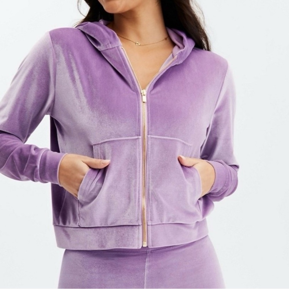 Fabletics purple velvet zip up sweatshirt